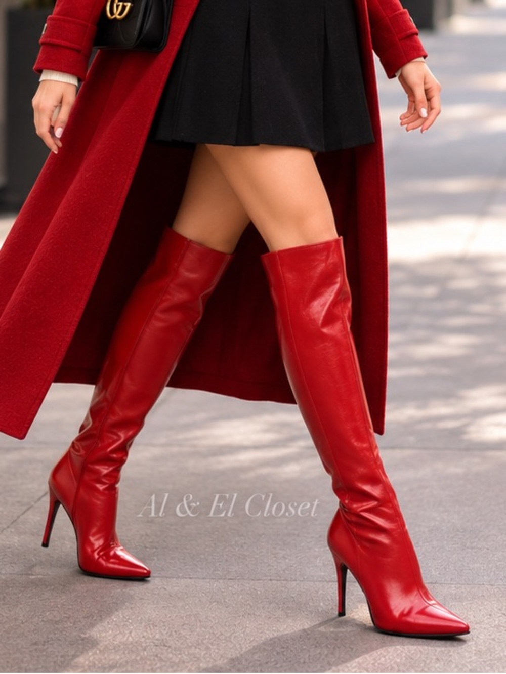I.N.C. International Concepts Keenahp Red Patent Over-the-Knee Boots 9.5M Vegan - Picture 2 of 11